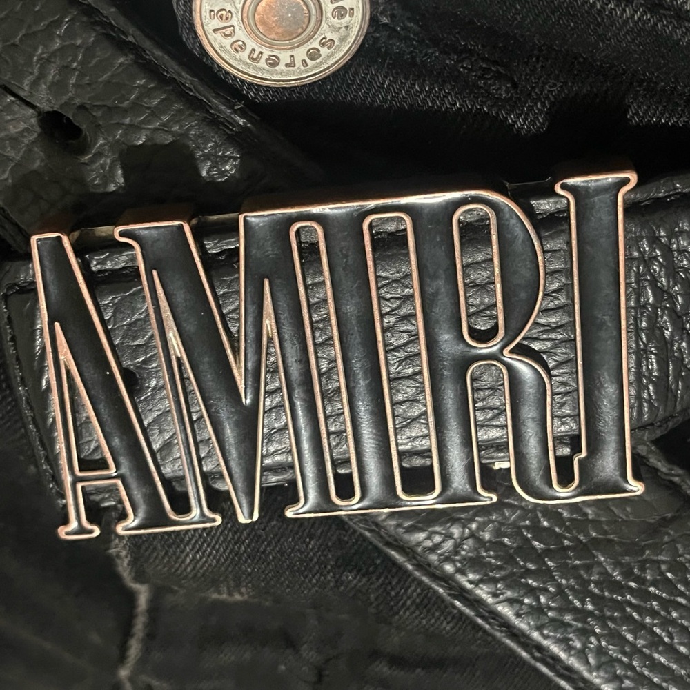 AMIRI Black Leather Belt with Silver Logo